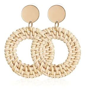 Boho Wicker/Rattan Woven Circle Earrings - NEW
